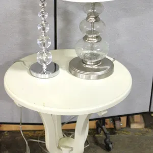 2 Glass Lamps and Round Wood Table