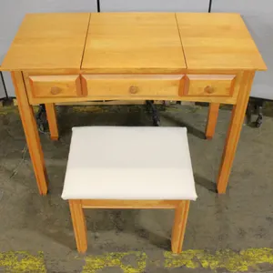 Wood Vanity Table With Mirror and Stool