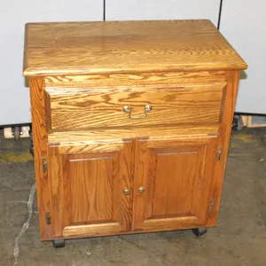Oak Rolling Cabinet with Drawer and Doors