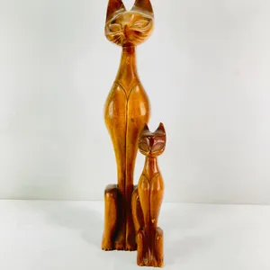 Two (2) Wood Carved Siamese Cat Figurines