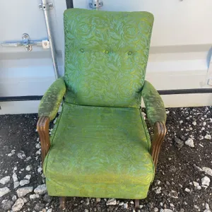 Green Upholstered Rocking Chair with Wood Arms