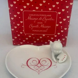 Avon Cupid's Message Porcelain Heart Dish 1985 with Box
