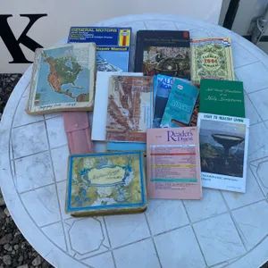 Vintage Books, Maps, and Travel Grooming Kit