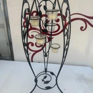 Black Metal Tealight Candle Holder With Six Glass Votives