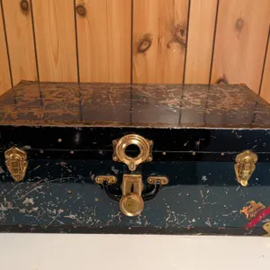 Metal Marine Strongbox Trunk with Brass Hardware