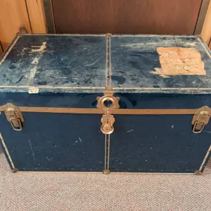Blue Metal Steamer Trunk with Brass Hardware