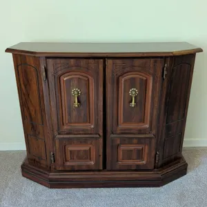 Walnut-Finish Wood Cabinet with Brass Pulls