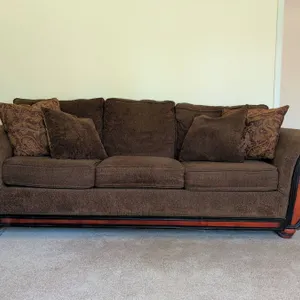 Over stuffed Plush Microfiber 3 Seat Sofa w/ Carved Embelishments