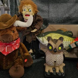 Novelty Animated Collectibles Lot – Singing Fish, Cowboy Moose, Bartender, Owl, Monster