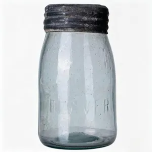 ANTIQUE CLEAR GLASS RIGHT-FACING BEAVER FRUIT JAR
