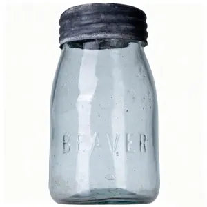 ANTIQUE CLEAR GLASS RIGHT-FACING BEAVER FRUIT JAR