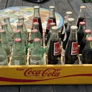 Wood Coca-Cola Crate & Bottles
