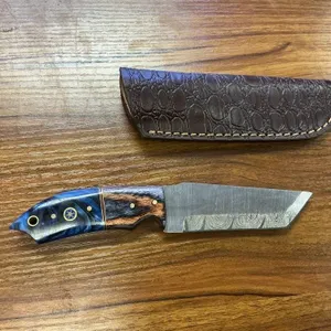 Hand Forged Tanto Knife w/ Leather Sheath