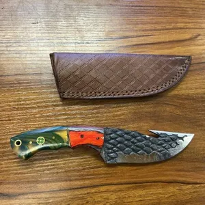 Hand Forged Gut Hook Knife w/ Leather Sheath