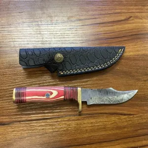 Hand Forged Damascus Skinning Knife & Sheath 8in