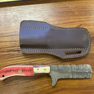 Hand Forged Damascus Cleaver Knife & Leather Sheat