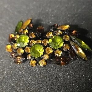 Signed Sherman Crystal Japanned Brooch