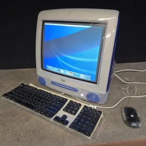 Working iMac G3 with Blue Casing, keyboard, and