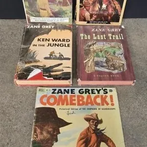 4 Zane Grey books and 1 comic
