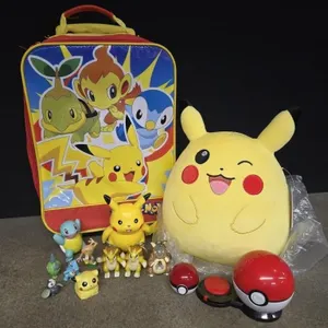 Pokemon Suitcase, Squishmallow Pikachu, and