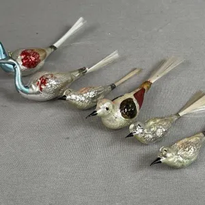 6 Antique Figural Bird Christmas Tree Decorations