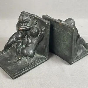 Antique Pair Bronze Finish Children Book Ends
