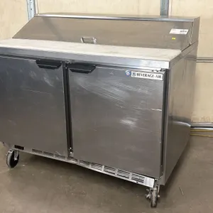 Beverage Air SPE48HC-12 Two-Door Refrigerated Sandwich Prep Table on Casters