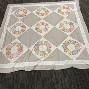 1930s Dresden Plate Quilt Top in Multicolor Feedsack Prints, Hand Appliquéd, 84 x 84 Inches, Unfinis