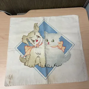 Vogue Needlecraft No. 80A Pillow Top and Back With Dog and Cat Embroidery, 16 Inch Square Cloth Art