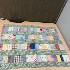 Handmade Patchwork Quilt Mat, Multicolor Rectangular, 16 Inches by 20 Inches, Mixed Cotton Fabrics,