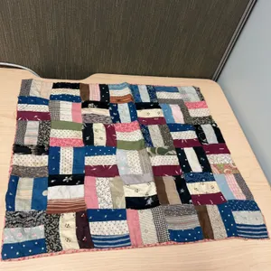 Handmade Patchwork Quilt Small Lap or Doll Size, 17" x 19” Scrappy Blocks, Pink Floral Backing, c. 2