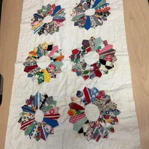 Handmade Patchwork Quilt Top With Six Dresden Plate Blocks Circa Mid-20th Century, 16" x 25" Size Ap