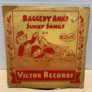 Raggedy Ann’s Sunny Songs J-1 3-Record Set by Victor Records, RCA, Frank Luther, c. 1930s-40s, Compl