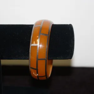 Sterling Silver & Orange Bakelite Bangle
