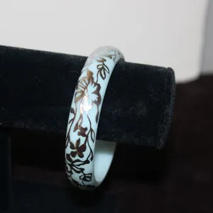 Silver & Sky Blue Celluloid Floral Bangle Bracelet