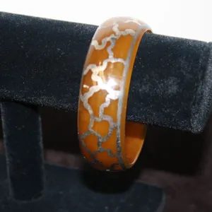 Art Deco Sterling Silver & Amber Celluloid Bangle Bracelet