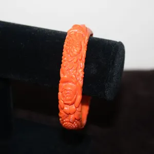 Coral Celluloid Floral Bangle Bracelet