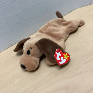 Ty Beanie Babies Bones the Dog Style 4001, 1994, with Original Tags, Handmade in China, Surface Wear