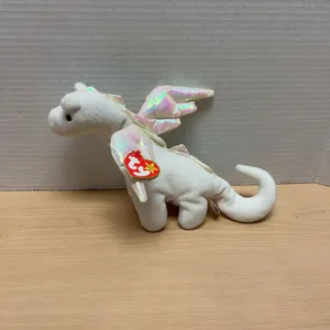 TY Beanie Baby Magic the Dragon Style 4088, 1995, White Plush with Iridescent Wings, With Tags Intac