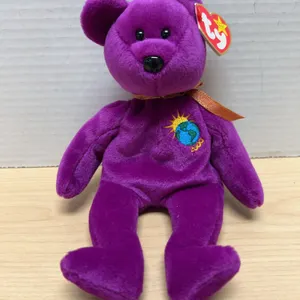 TY Beanie Baby Millennium Bear with Embroidered Globe, 1999, Original Tags, Made in China, Oakbrook