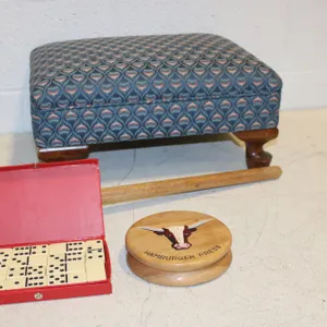 Footstool, Dominoes & Press