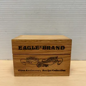 Eagle Brand 125th Anniversary Wooden Recipe Box With Recipe Cards and Dividers Circa 1992-1993 Anniv