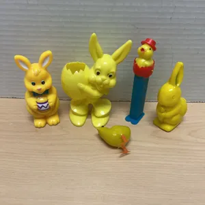 Five Assorted Yellow Easter Bunny and Chick Plastic Toys with PEZ Dispenser