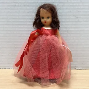 Nancy Ann Storybook Doll with Brown Hair in Red Satin and Netting Dress, Tagged Wrist, 6-Inch Size S