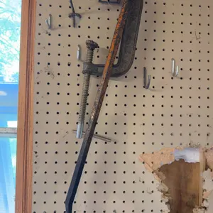 Cast Iron C-Clamp and Steel Wrecking Bar