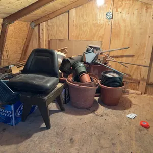 Assorted Garden Planters, Birdhouses, Wheels, and Utility Items