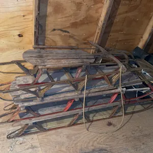 Vintage Wooden Snow Sleds With Metal Runners Lot