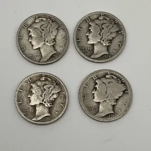 1917, 1928, 1937 and 1939 Mercury Dimes.