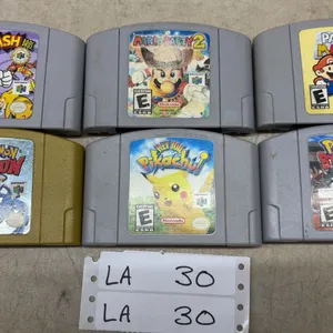 6 Nintendo 64 Video Game Cartridges: Super Smash Bros., Mario Party 2, Paper Mario, Pokémon Stadium