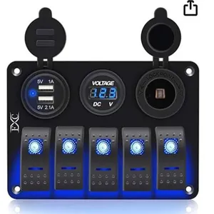 Jiaying Marine 12VÂ  Marine Boat Rocker Switch Aluminum Panel 5 Gang